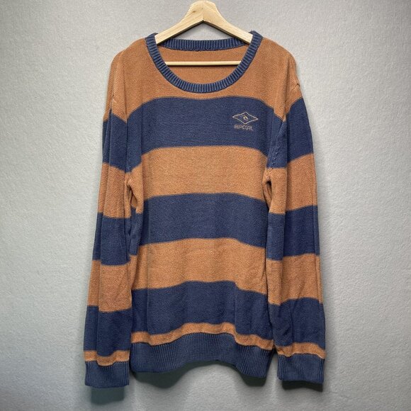 Rip Curl Y2K Mens Striped Rugby Style Sweater L Blue & Orange - Picture 1 of 7